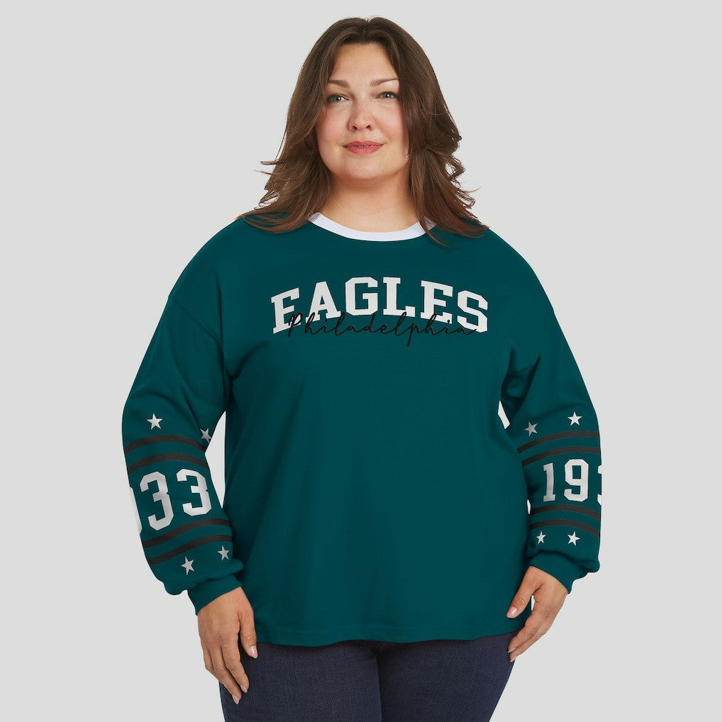 Philadelphia Eagles WEAR by Erin Andrews Women's Plus Size Sport Long-Sleeve T-Shirt Midnight Green - NFL