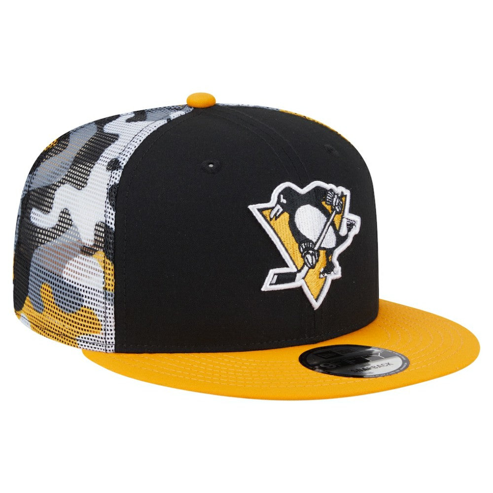 Pittsburgh Penguins New Era Camo Meshback 9FIFTY Snapback Hat Black/Gold