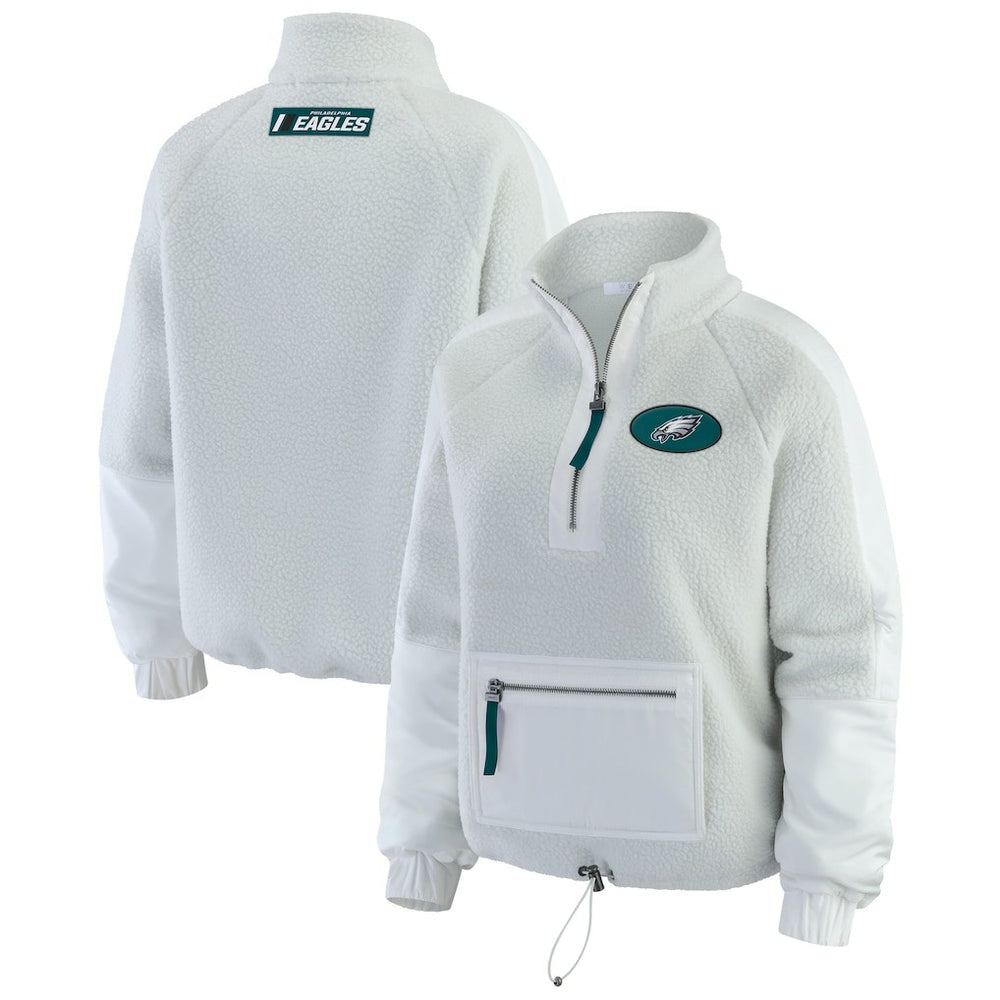 Philadelphia Eagles WEAR by Erin Andrews Women's Polar Fleece Half-Zip Jacket White - NFL
