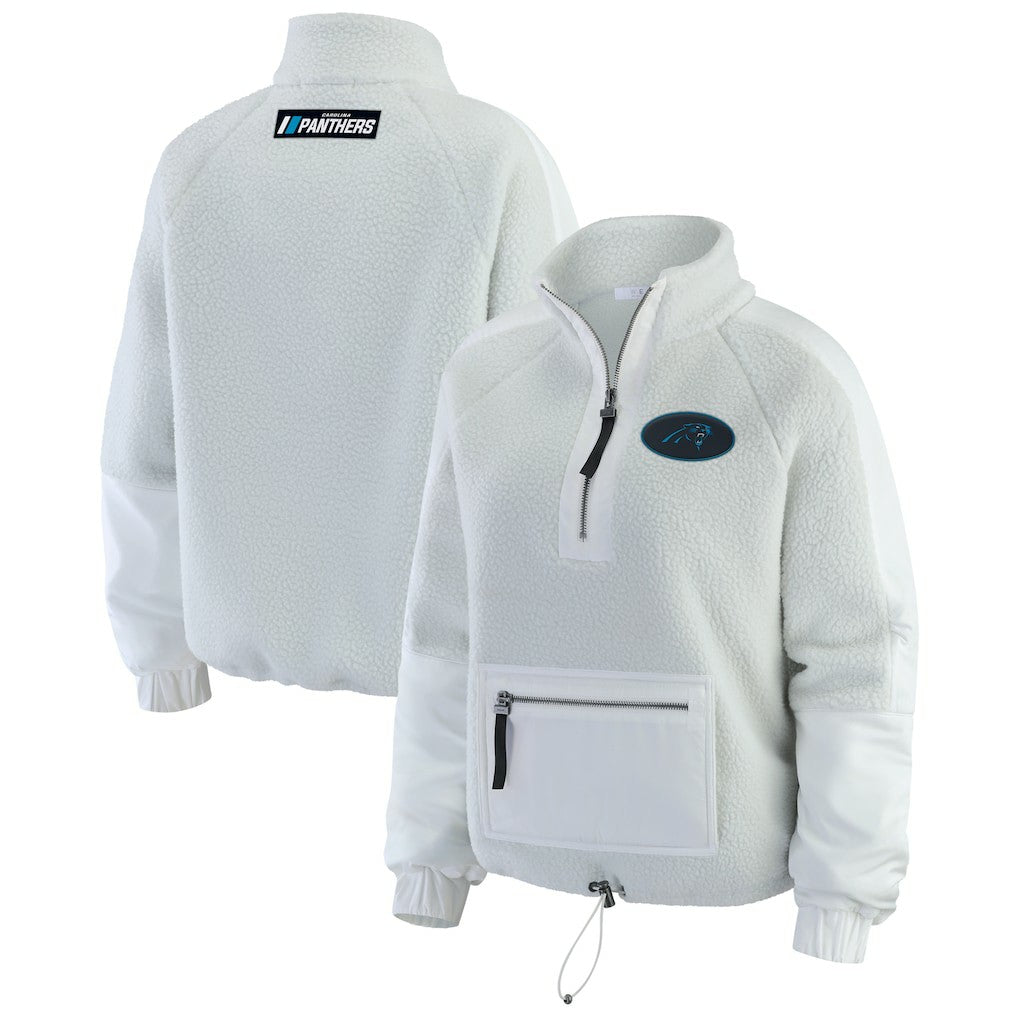 Carolina Panthers WEAR by Erin Andrews Women's Polar Fleece Half-Zip Jacket White - NFL
