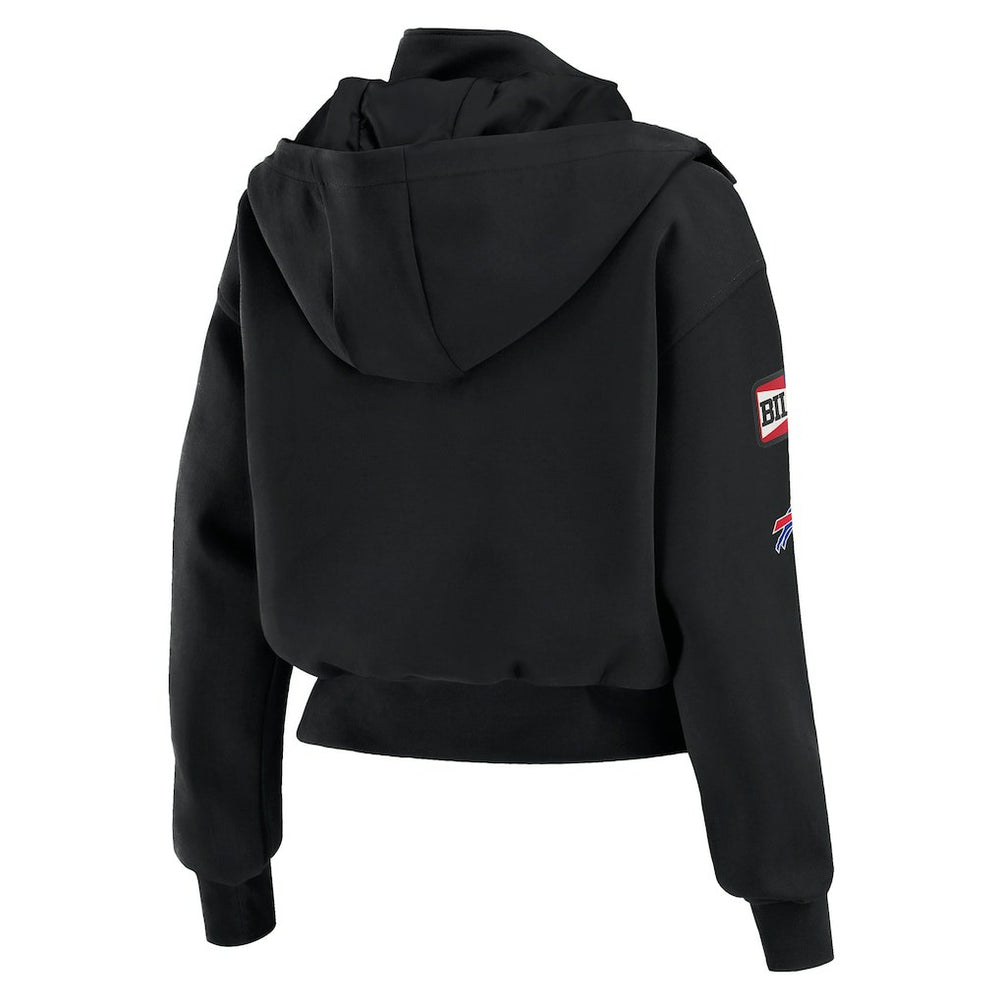 Buffalo Bills WEAR by Erin Andrews Women's Tri-Blend Patch Pocket Cropped Full-Zip Bomber Hoodie Jacket Black - NFL