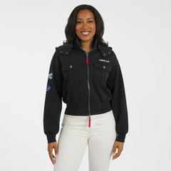 Buffalo Bills WEAR by Erin Andrews Women's Tri-Blend Patch Pocket Cropped Full-Zip Bomber Hoodie Jacket Black - NFL