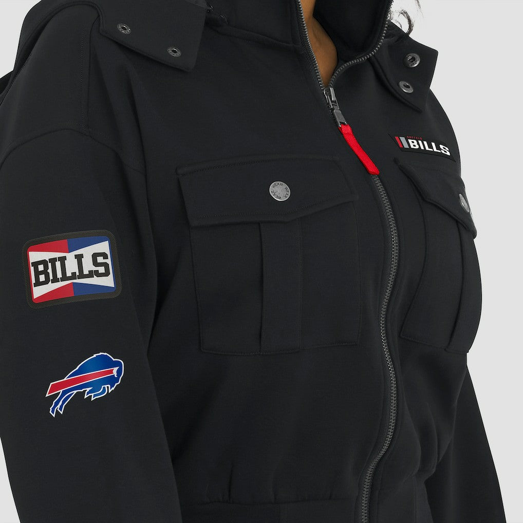 Buffalo Bills WEAR by Erin Andrews Women's Tri-Blend Patch Pocket Cropped Full-Zip Bomber Hoodie Jacket Black - NFL
