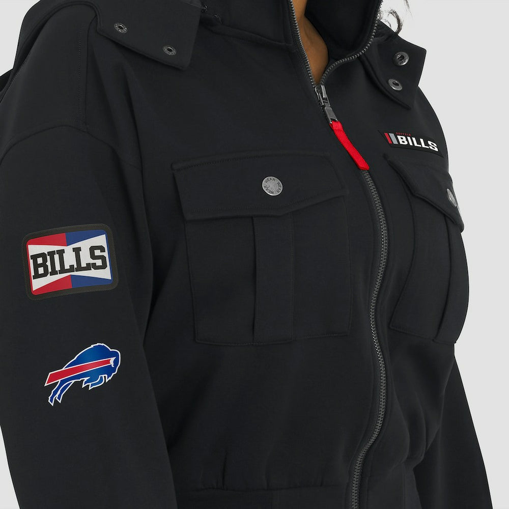 Buffalo Bills WEAR by Erin Andrews Women's Tri-Blend Patch Pocket Cropped Full-Zip Bomber Hoodie Jacket Black - NFL
