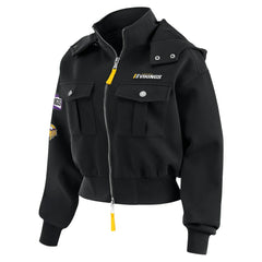 Minnesota Vikings WEAR by Erin Andrews Women's Tri-Blend Patch Pocket Cropped Full-Zip Bomber Hoodie Jacket Black - NFL