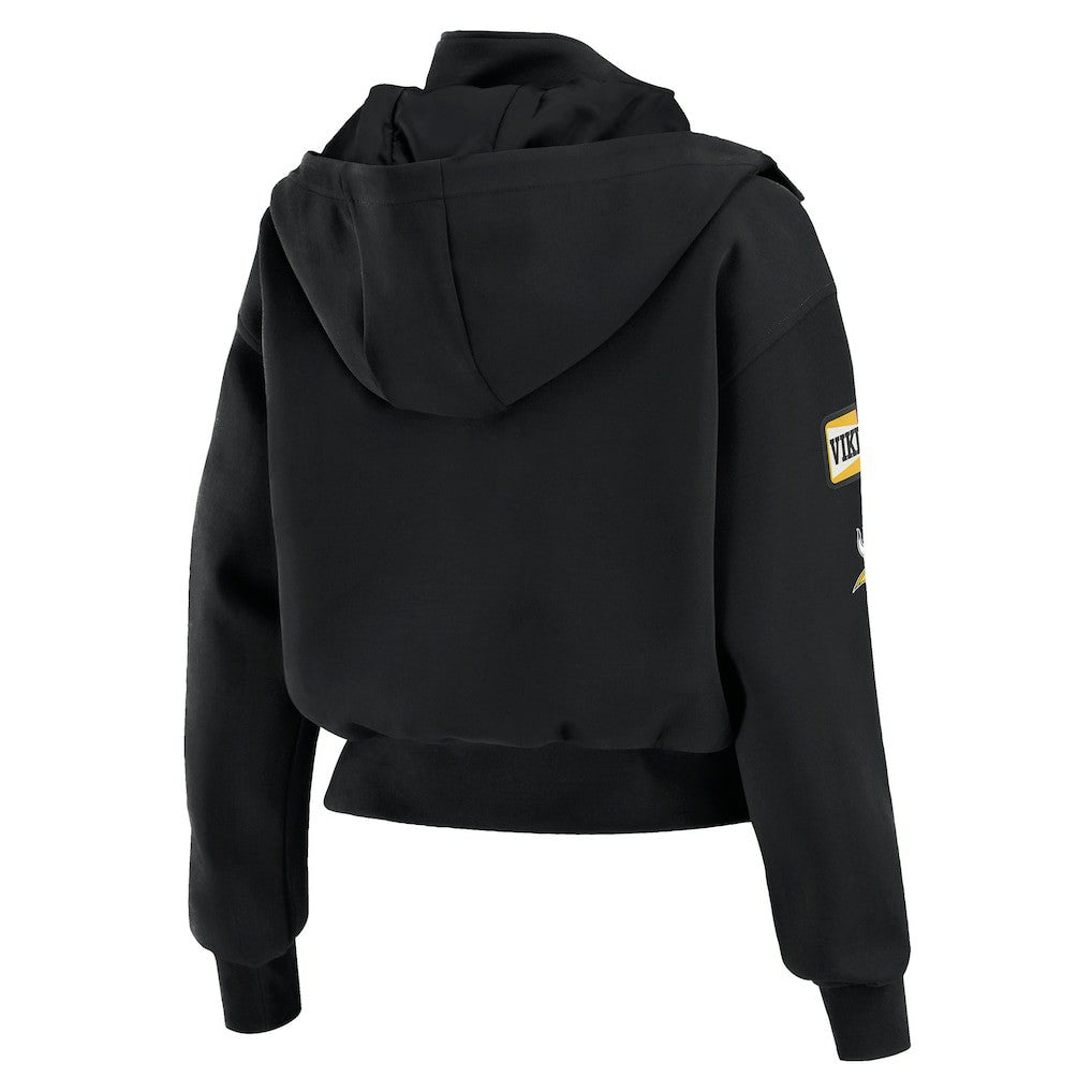 Minnesota Vikings WEAR by Erin Andrews Women's Tri-Blend Patch Pocket Cropped Full-Zip Bomber Hoodie Jacket Black - NFL