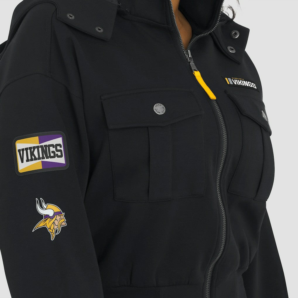 Minnesota Vikings WEAR by Erin Andrews Women's Tri-Blend Patch Pocket Cropped Full-Zip Bomber Hoodie Jacket Black - NFL