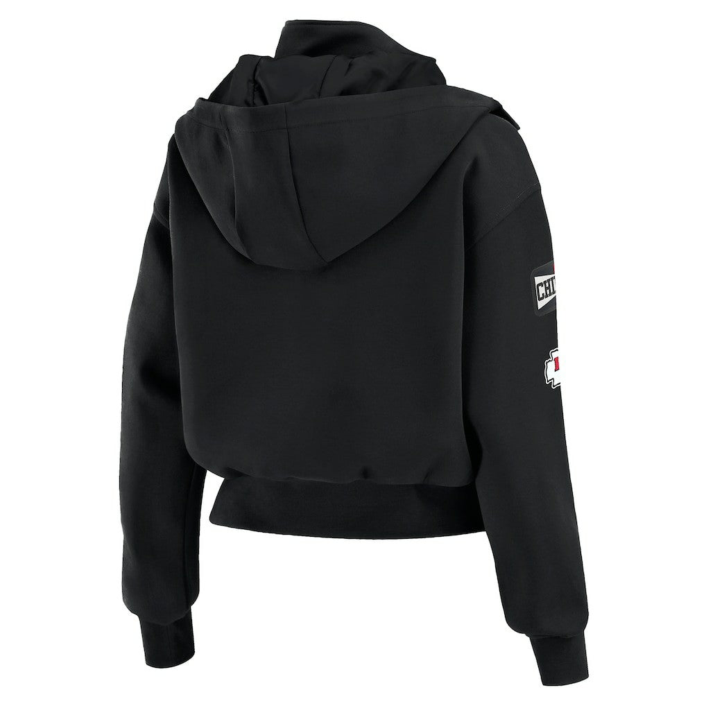 Kansas City Chiefs WEAR by Erin Andrews Women's Tri-Blend Patch Pocket Cropped Full-Zip Bomber Hoodie Jacket Black - NFL