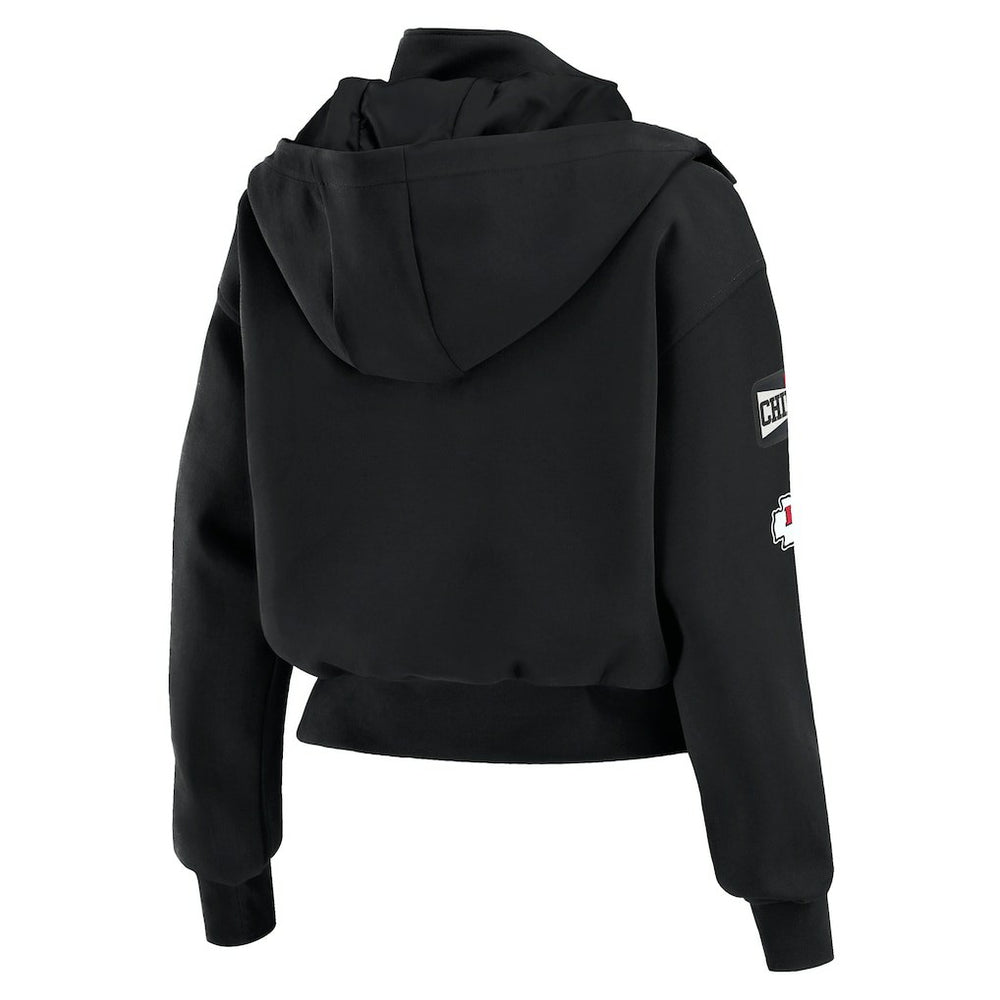 Kansas City Chiefs WEAR by Erin Andrews Women's Tri-Blend Patch Pocket Cropped Full-Zip Bomber Hoodie Jacket Black - NFL