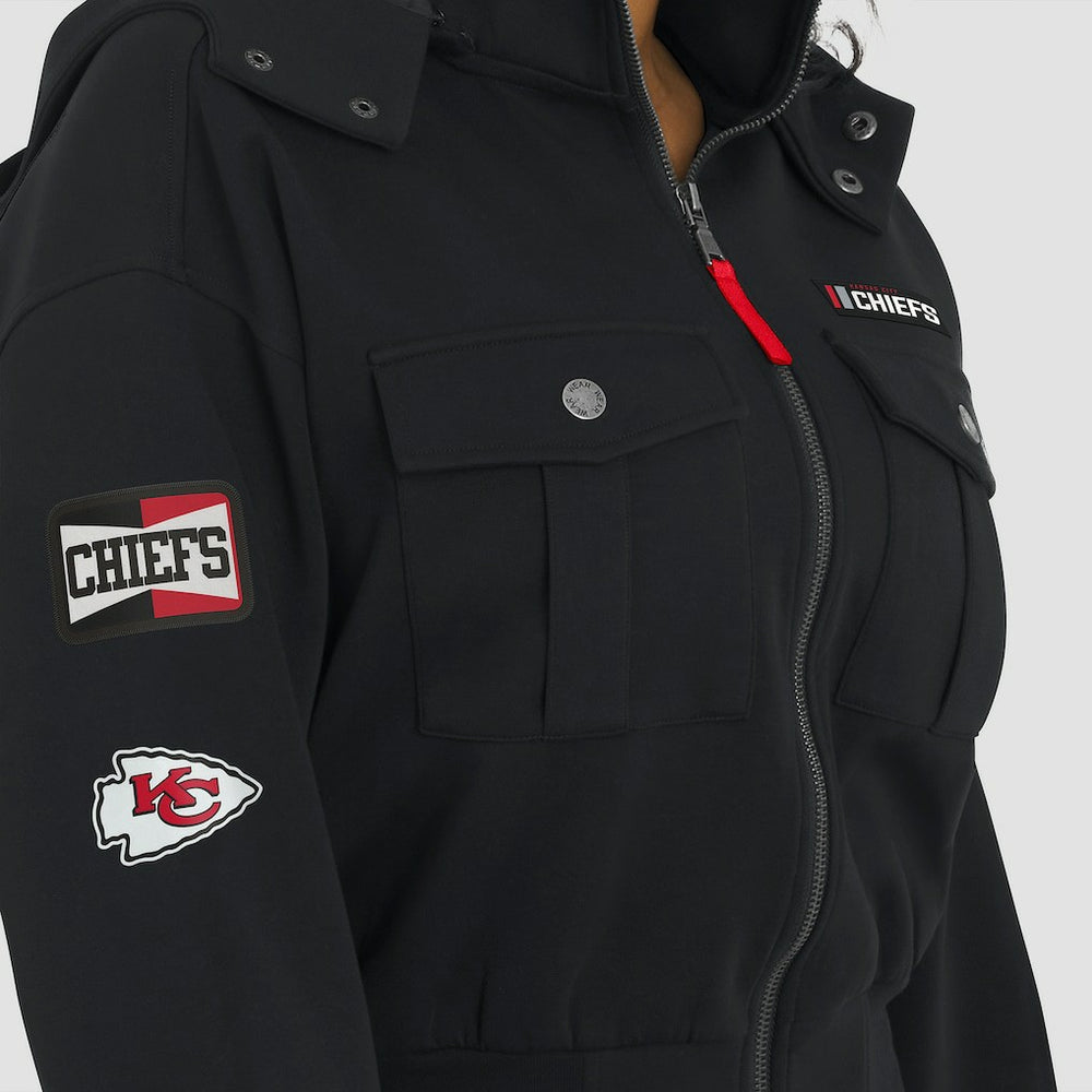Kansas City Chiefs WEAR by Erin Andrews Women's Tri-Blend Patch Pocket Cropped Full-Zip Bomber Hoodie Jacket Black - NFL