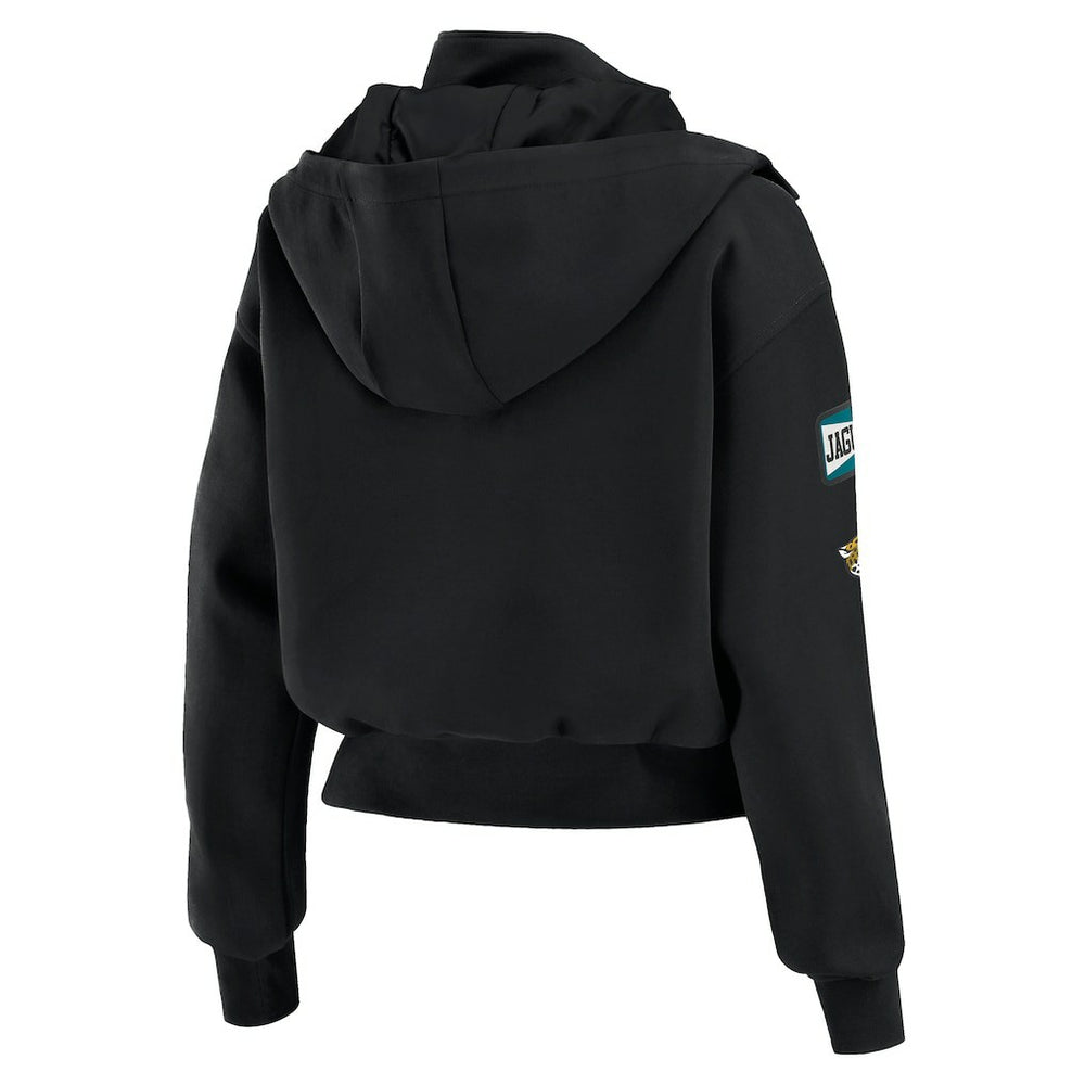 Jacksonville Jaguars WEAR by Erin Andrews Women's Tri-Blend Patch Pocket Cropped Full-Zip Bomber Hoodie Jacket Black - NFL