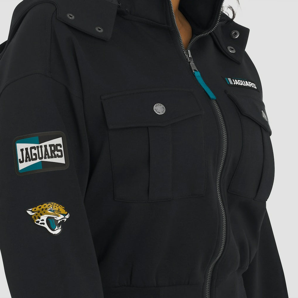 Jacksonville Jaguars WEAR by Erin Andrews Women's Tri-Blend Patch Pocket Cropped Full-Zip Bomber Hoodie Jacket Black - NFL