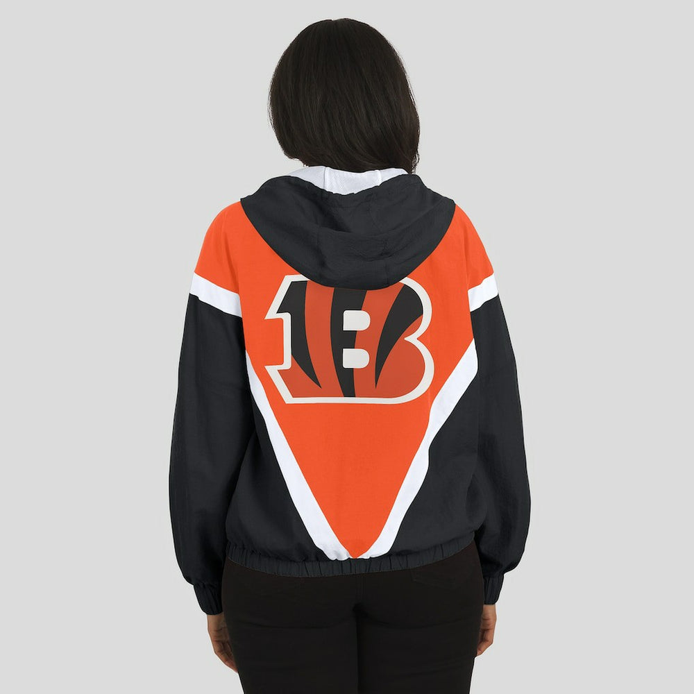 Cincinnati Bengals WEAR by Erin Andrews Women's Retro Crinkle Full-Zip Hoodie Windbreaker Orange/Black - NFL