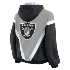 Las Vegas Raiders WEAR by Erin Andrews Women's Retro Crinkle Full-Zip Hoodie Windbreaker Black/Silver - NFL