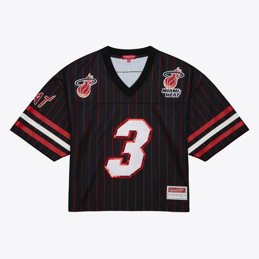 Dwyane Wade Miami Heat x DANNIJO Women's Cropped Football Fashion Jersey - Black | NBA Jerseys