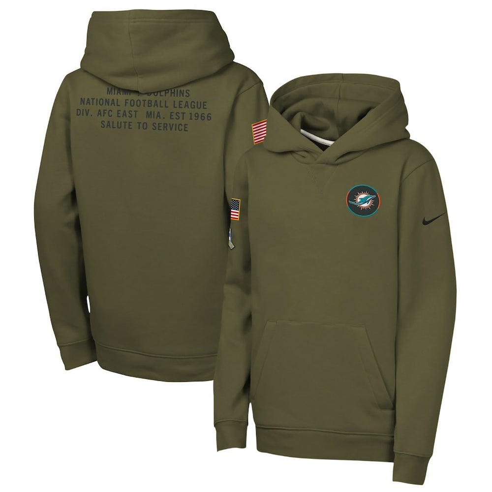 Miami Dolphins Youth 2025 Salute to Service Club Fleece Hoodie Olive - Nike