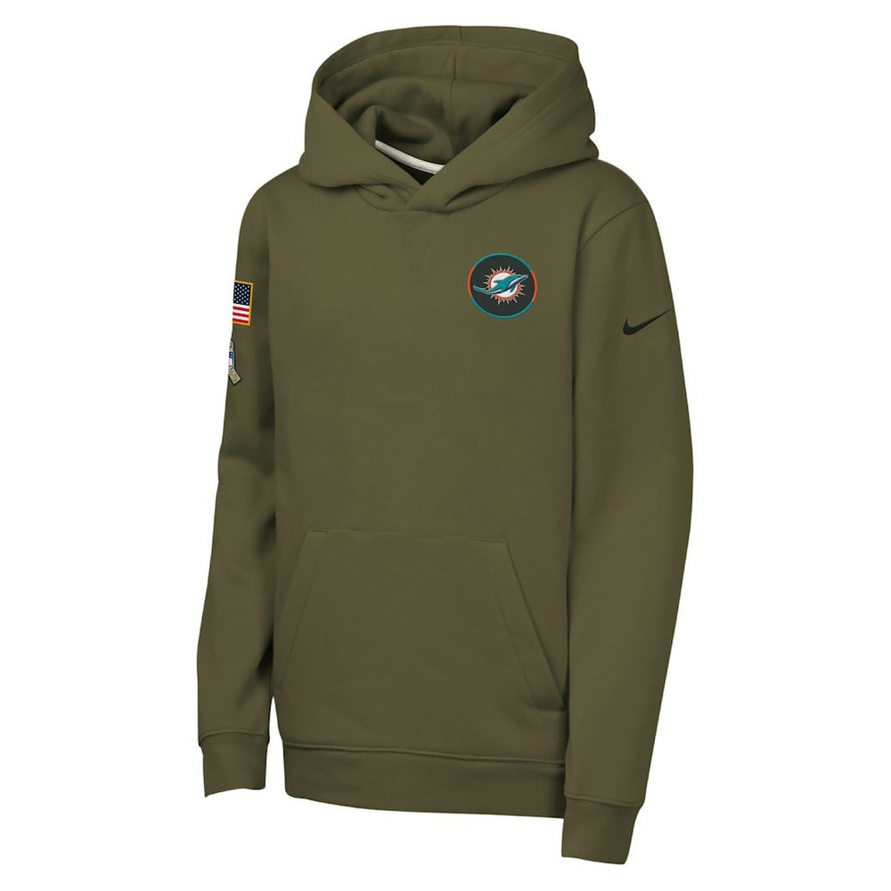 Miami Dolphins Youth 2025 Salute to Service Club Fleece Hoodie Olive - Nike