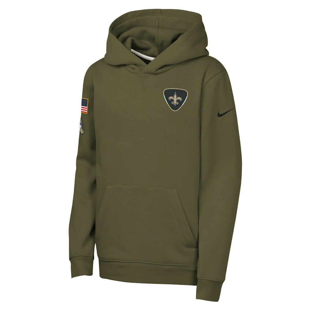 New Orleans Saints Youth 2025 Salute to Service Club Fleece Hoodie Olive - Nike