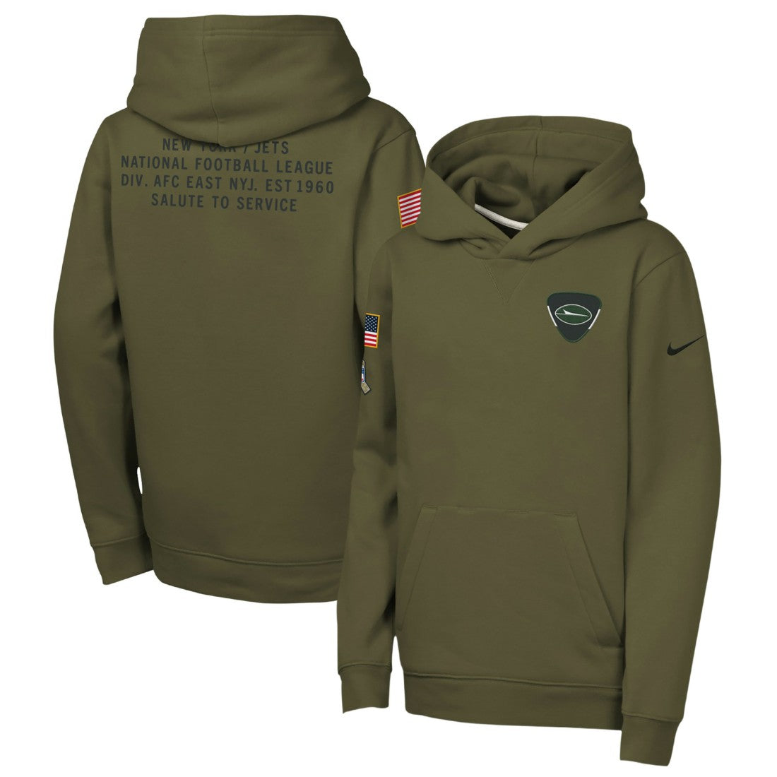 New York Jets Youth 2025 Salute to Service Club Fleece Hoodie Olive - Nike