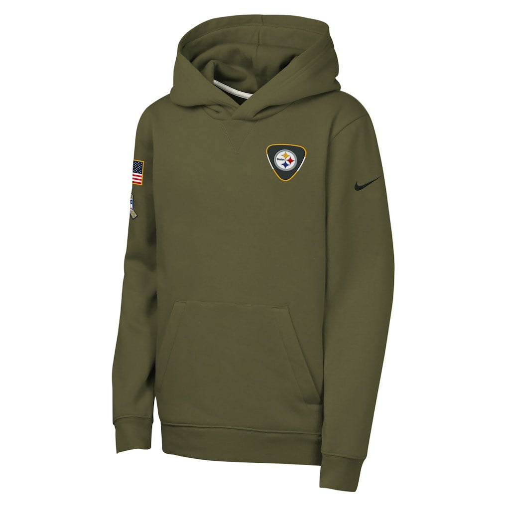 Pittsburgh Steelers Youth 2025 Salute to Service Club Fleece Hoodie Olive - Nike