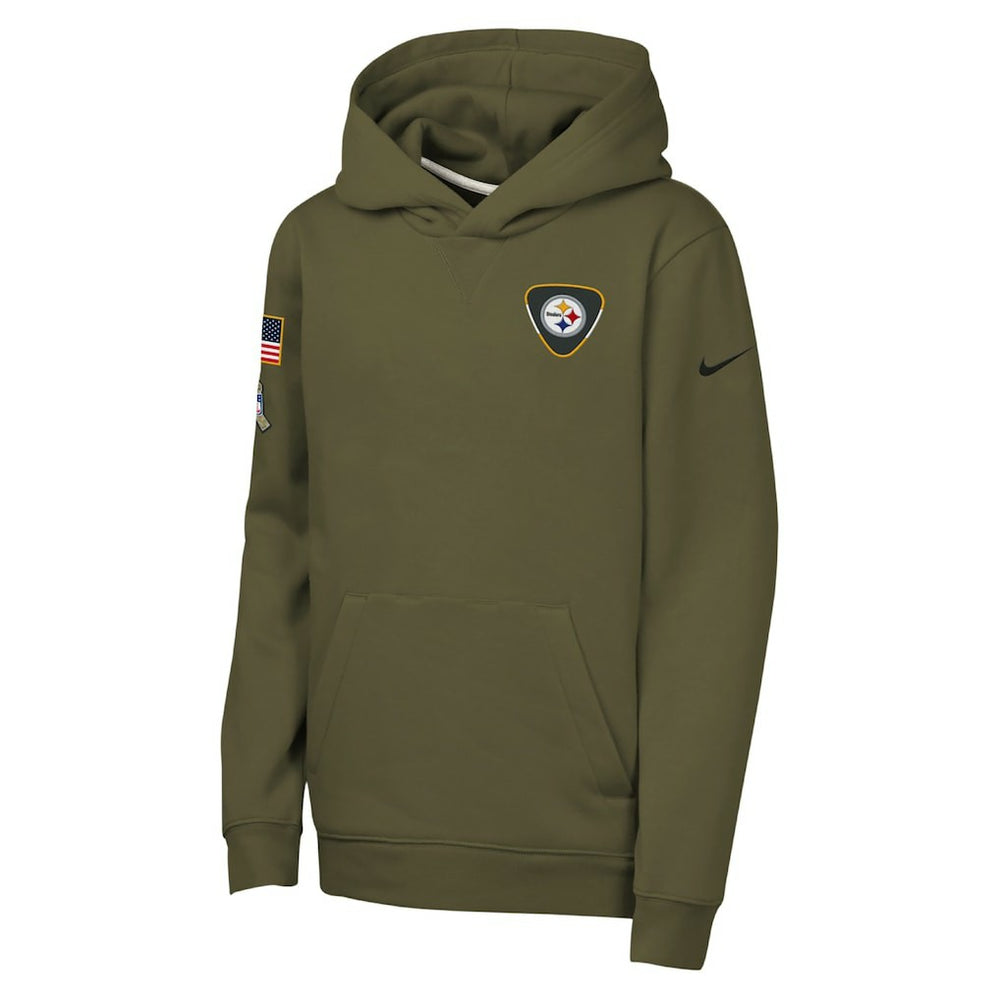 Pittsburgh Steelers Youth 2025 Salute to Service Club Fleece Hoodie Olive - Nike