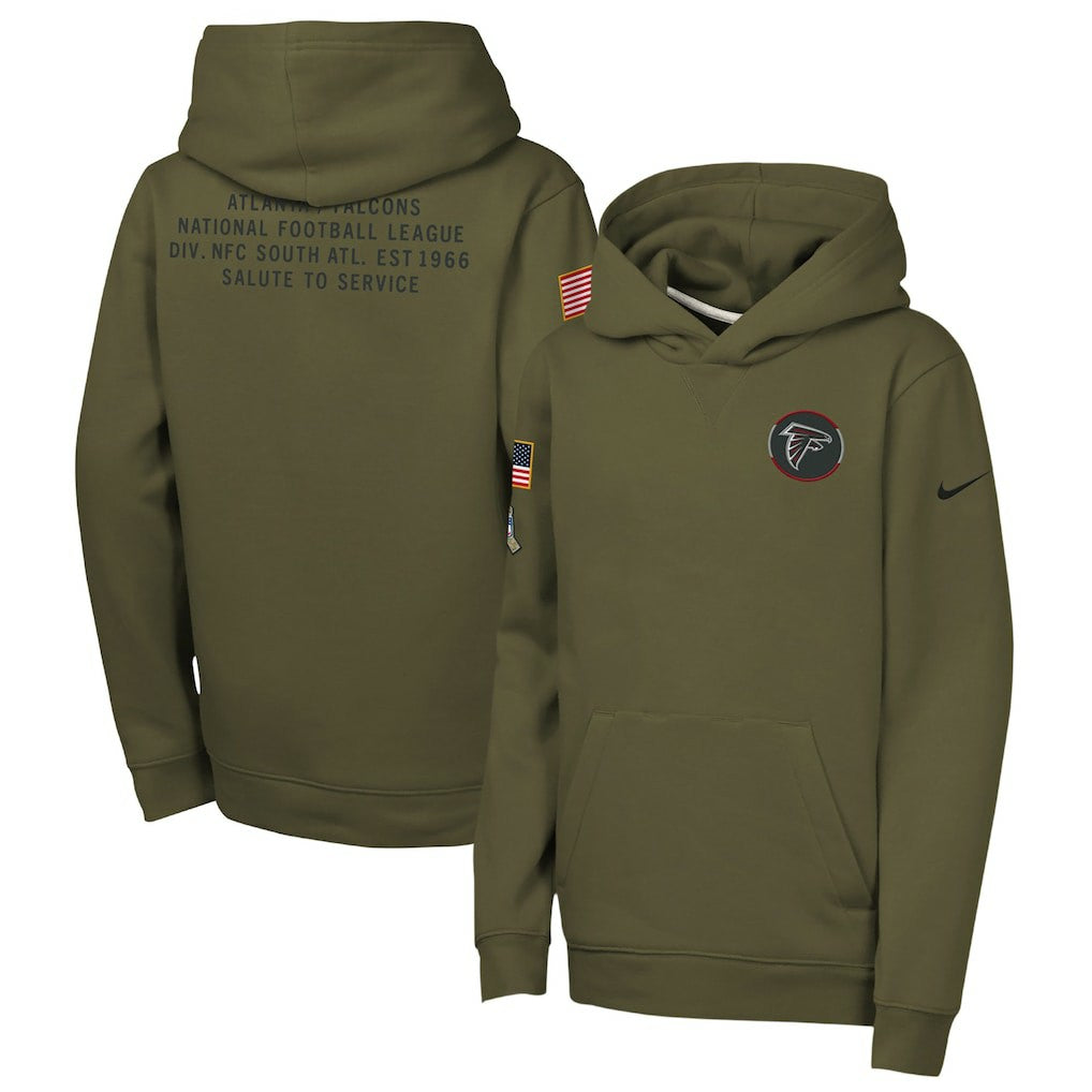 Atlanta Falcons Youth 2025 Salute to Service Club Fleece Hoodie Olive - Nike