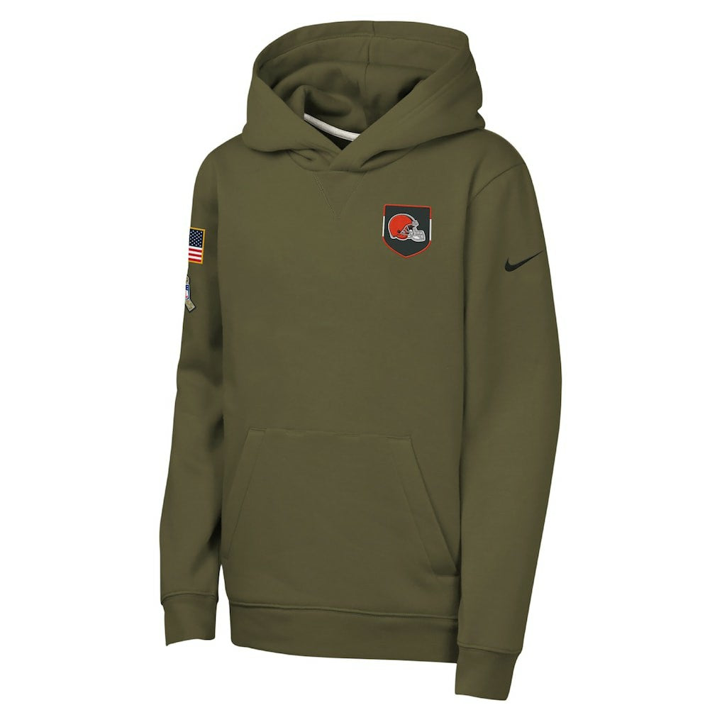 Cleveland Browns Youth 2025 Salute to Service Club Fleece Hoodie Olive - Nike