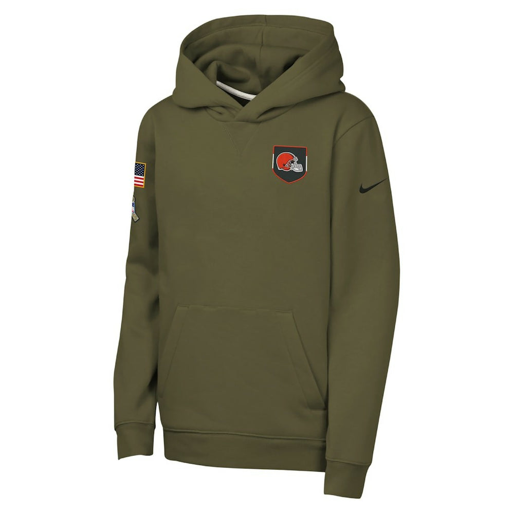 Cleveland Browns Youth 2025 Salute to Service Club Fleece Hoodie Olive - Nike