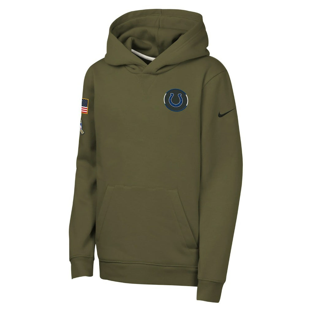 Indianapolis Colts Youth 2025 Salute to Service Club Fleece Hoodie Olive - Nike