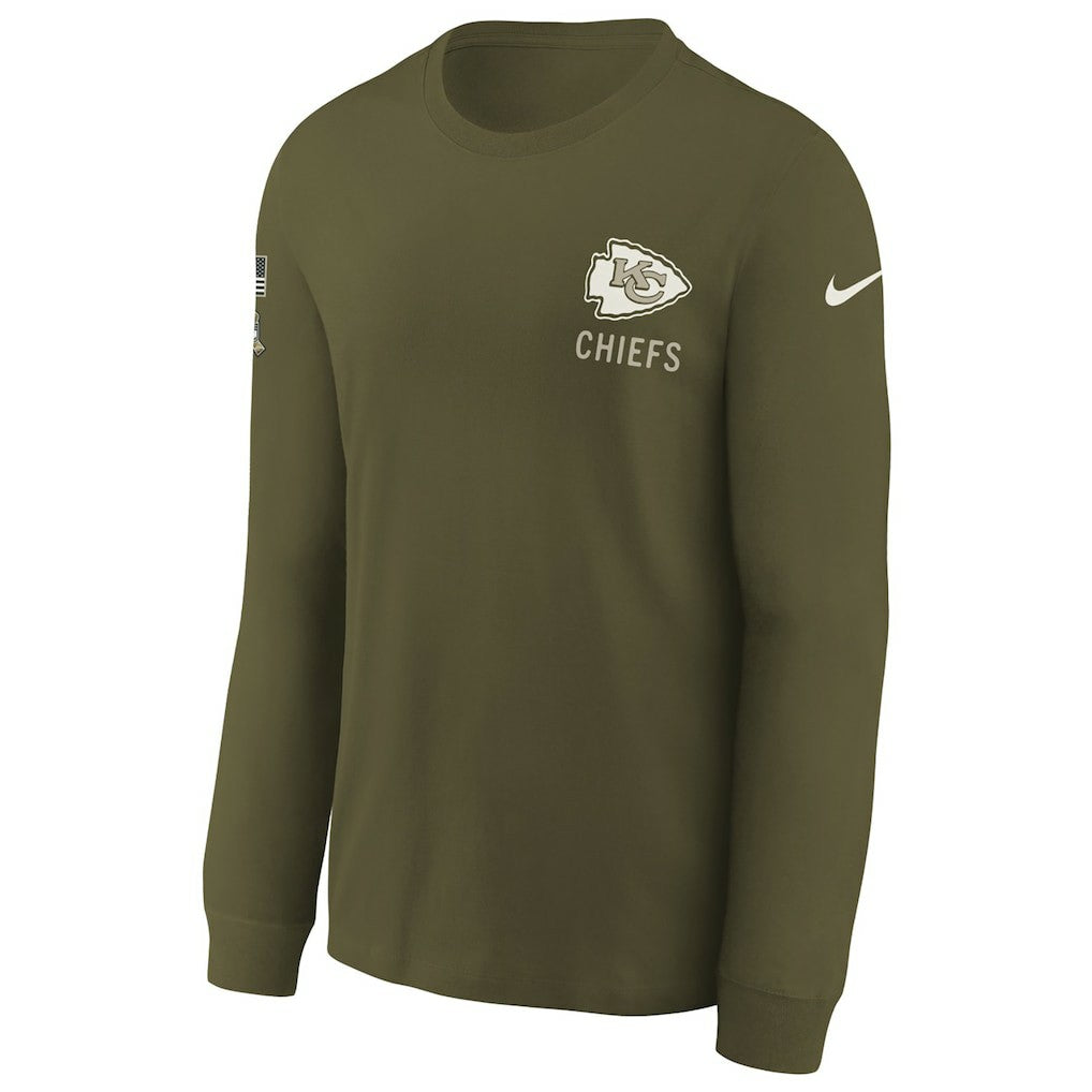 Kansas City Chiefs Youth 2025 Salute to Service Sideline Long Sleeve T-Shirt Olive - Nike