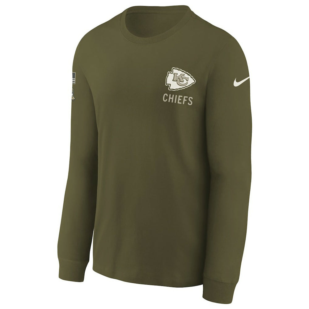 Kansas City Chiefs Youth 2025 Salute to Service Sideline Long Sleeve T-Shirt Olive - Nike