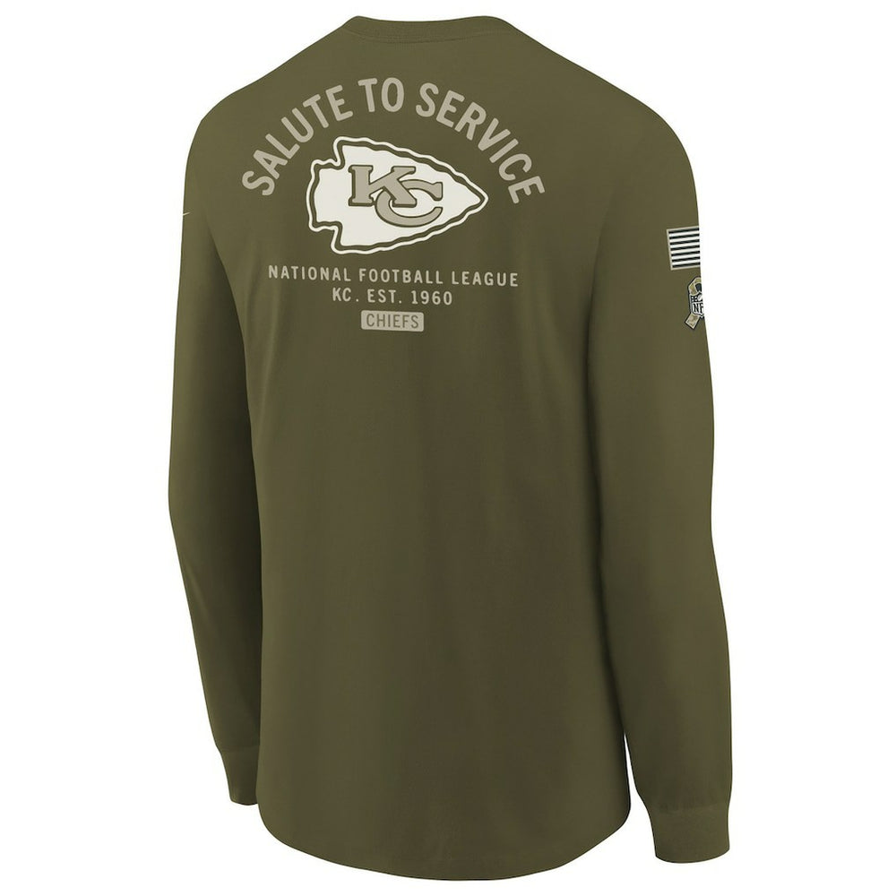 Kansas City Chiefs Youth 2025 Salute to Service Sideline Long Sleeve T-Shirt Olive - Nike