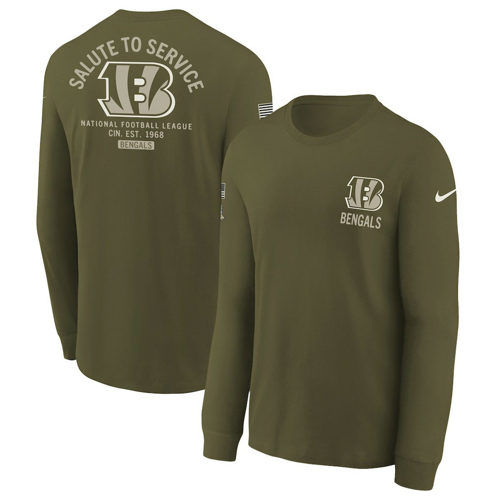 Cincinnati Bengals Youth 2025 Salute to Service Sideline Long Sleeve T-Shirt Olive - Nike