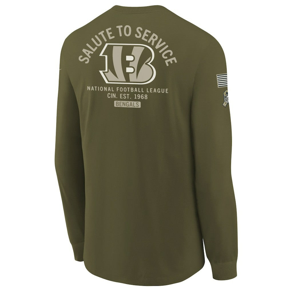 Cincinnati Bengals Youth 2025 Salute to Service Sideline Long Sleeve T-Shirt Olive - Nike