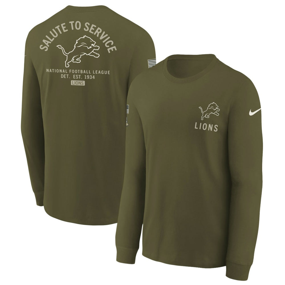Detroit Lions Youth 2025 Salute to Service Sideline Long Sleeve T-Shirt Olive - Nike
