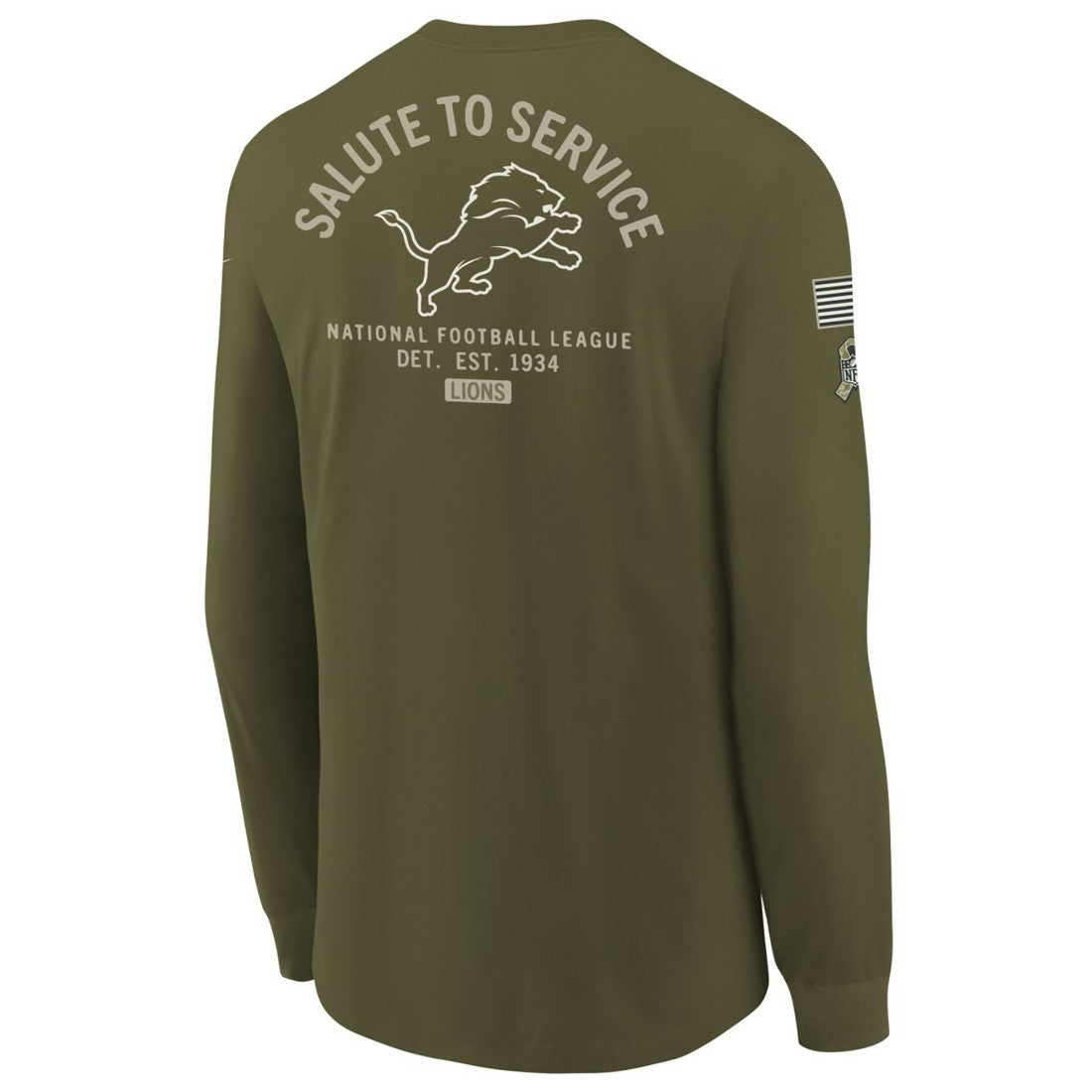 Detroit Lions Youth 2025 Salute to Service Sideline Long Sleeve T-Shirt Olive - Nike