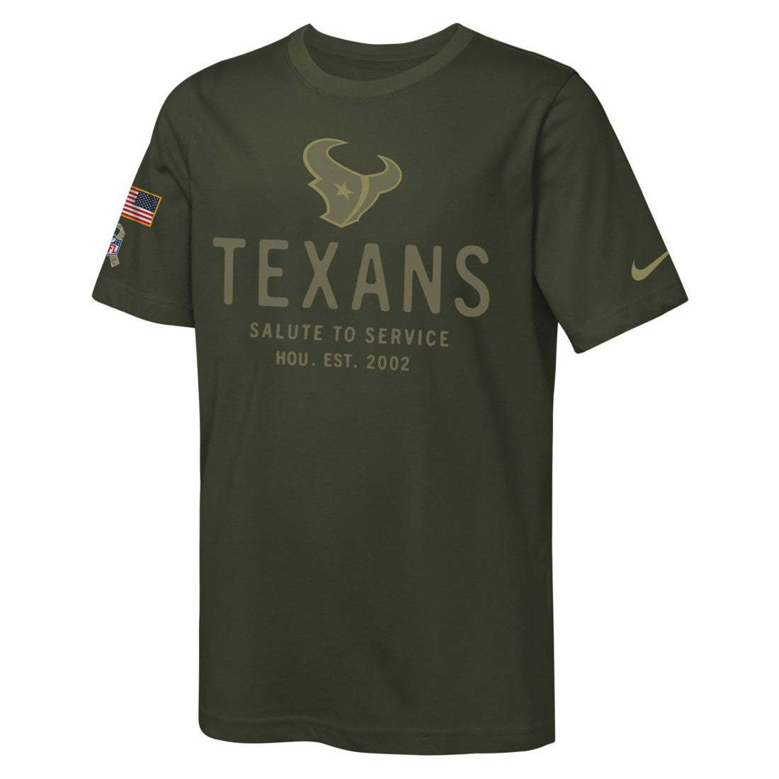 Houston Texans Youth 2025 Salute to Service Sideline Dri-FIT T-Shirt Olive - Nike
