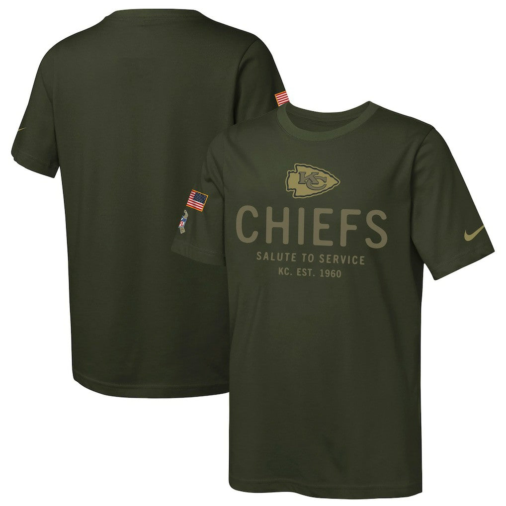 Kansas City Chiefs Youth 2025 Salute to Service Sideline Dri-FIT T-Shirt Olive - Nike