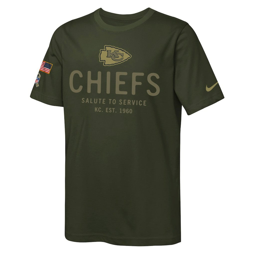Kansas City Chiefs Youth 2025 Salute to Service Sideline Dri-FIT T-Shirt Olive - Nike