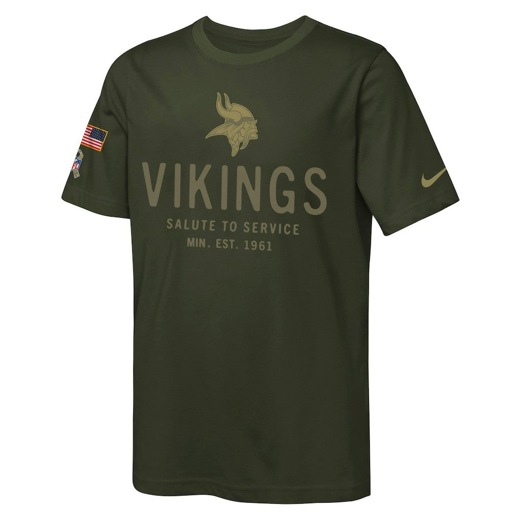 Minnesota Vikings Youth 2025 Salute to Service Sideline Dri-FIT T-Shirt Olive - Nike
