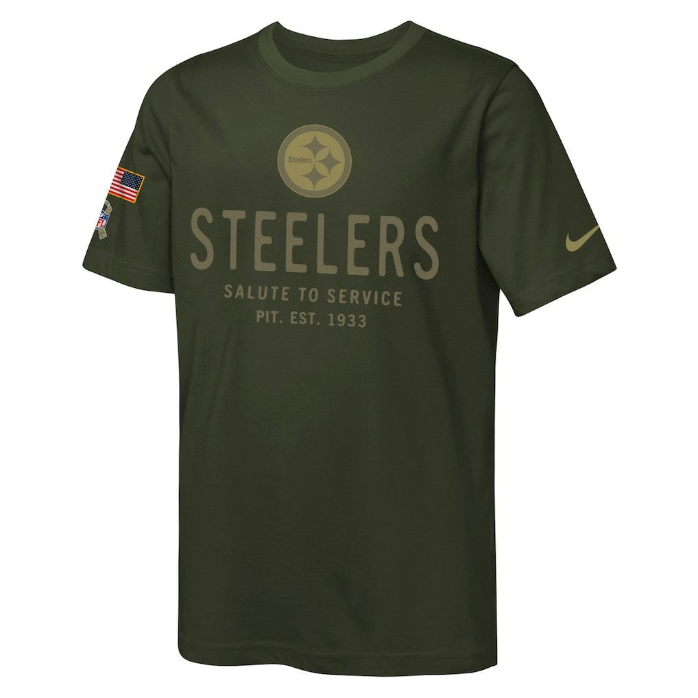 Pittsburgh Steelers Youth 2025 Salute to Service Sideline Dri-FIT T-Shirt Olive - Nike