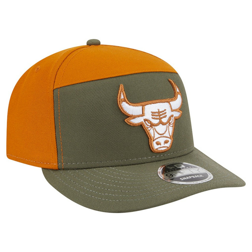 New Era - Chicago Bulls Two-Tone Color Pack Split Panel 9FIFTY Adjustable Hat - Olive/Burnt Orange