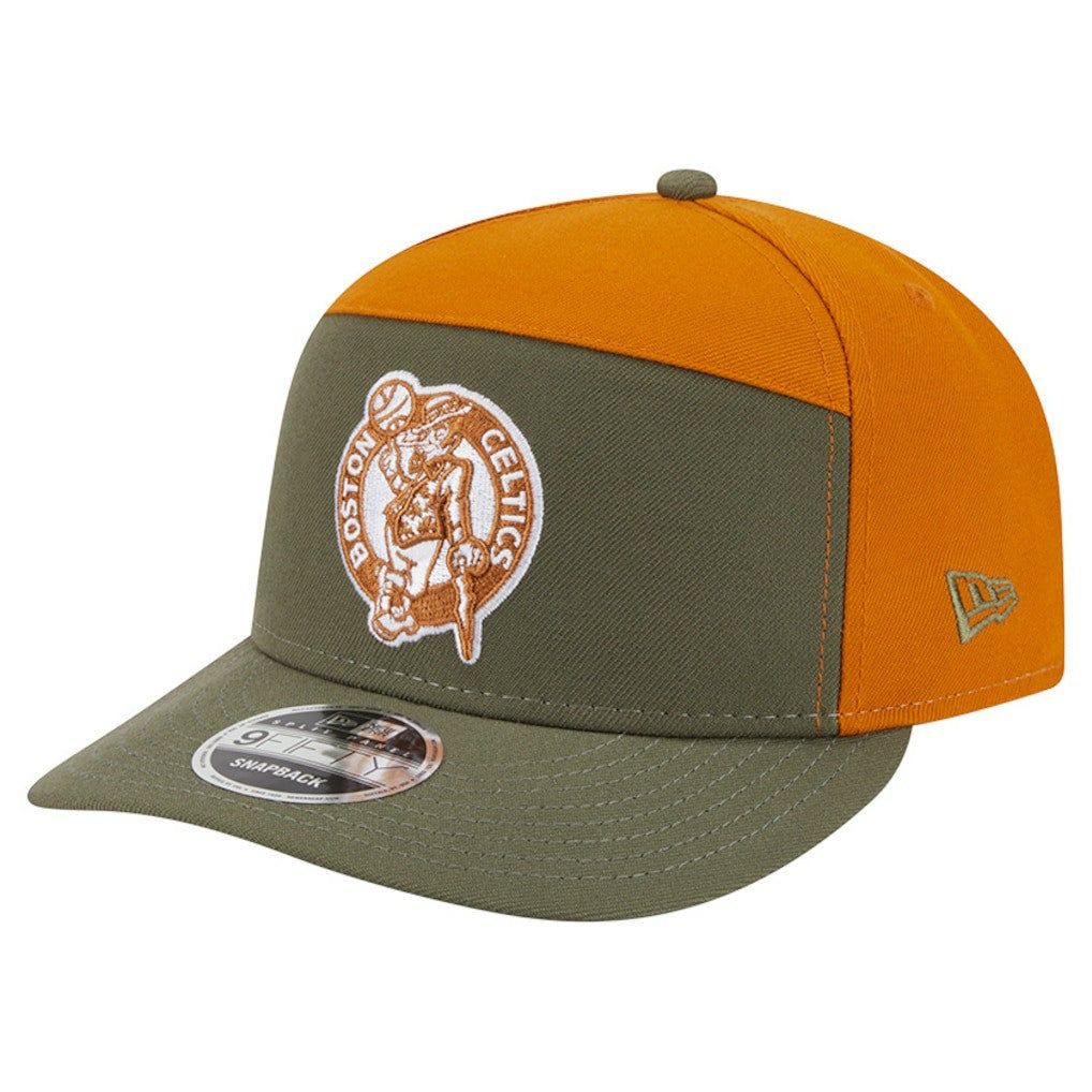 New Era - Boston Celtics Two-Tone Color Pack Split Panel 9FIFTY Adjustable Hat - Olive/Burnt Orange