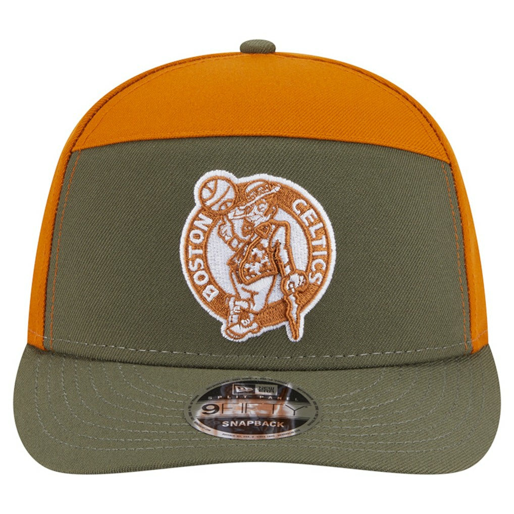 New Era - Boston Celtics Two-Tone Color Pack Split Panel 9FIFTY Adjustable Hat - Olive/Burnt Orange