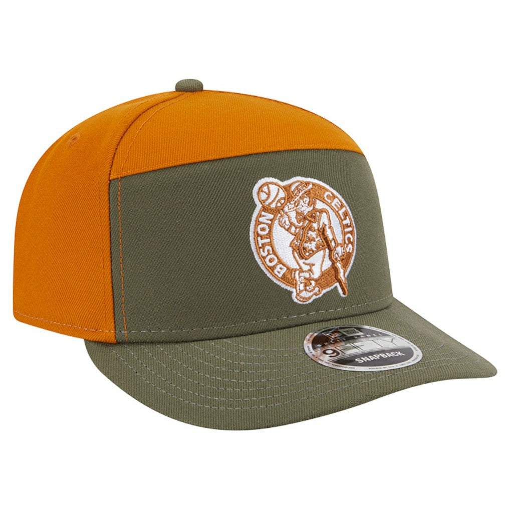 New Era - Boston Celtics Two-Tone Color Pack Split Panel 9FIFTY Adjustable Hat - Olive/Burnt Orange