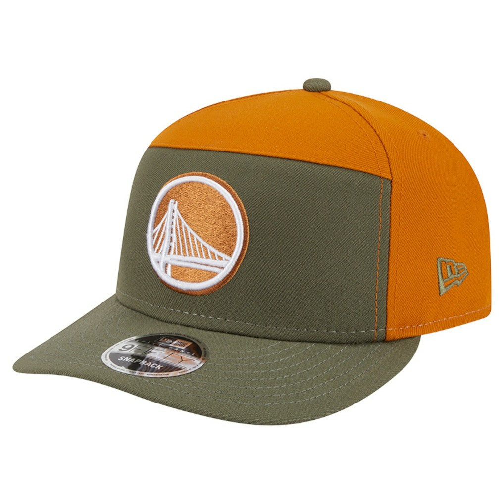 New Era - Golden State Warriors Two-Tone Color Pack Split Panel 9FIFTY Adjustable Hat - Olive/Burnt Orange