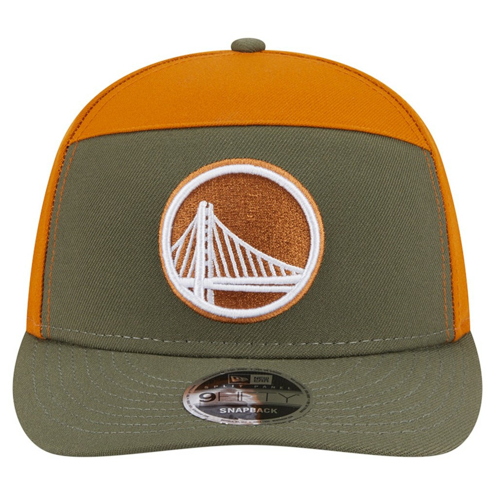 New Era - Golden State Warriors Two-Tone Color Pack Split Panel 9FIFTY Adjustable Hat - Olive/Burnt Orange