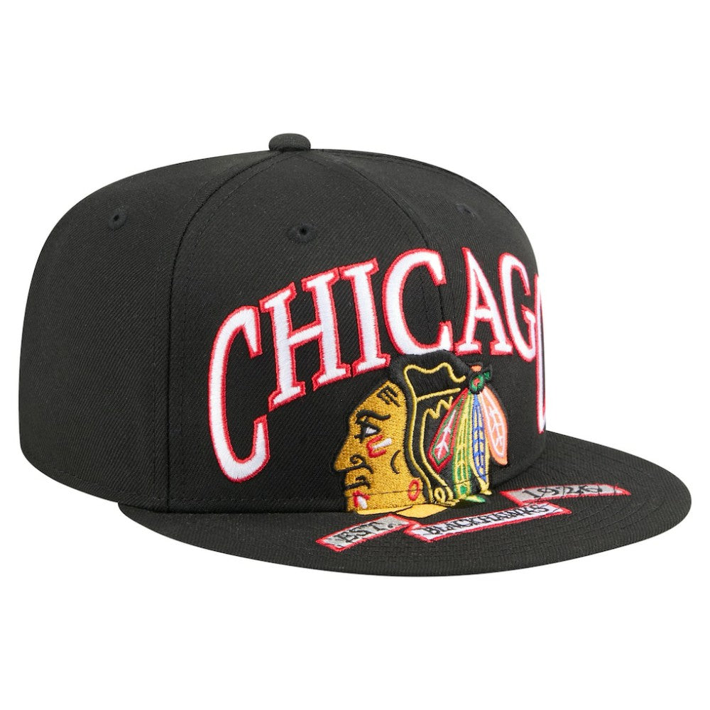 Chicago Blackhawks New Era Oversized Vintage Arch 59Fifty Fitted Hat Black
