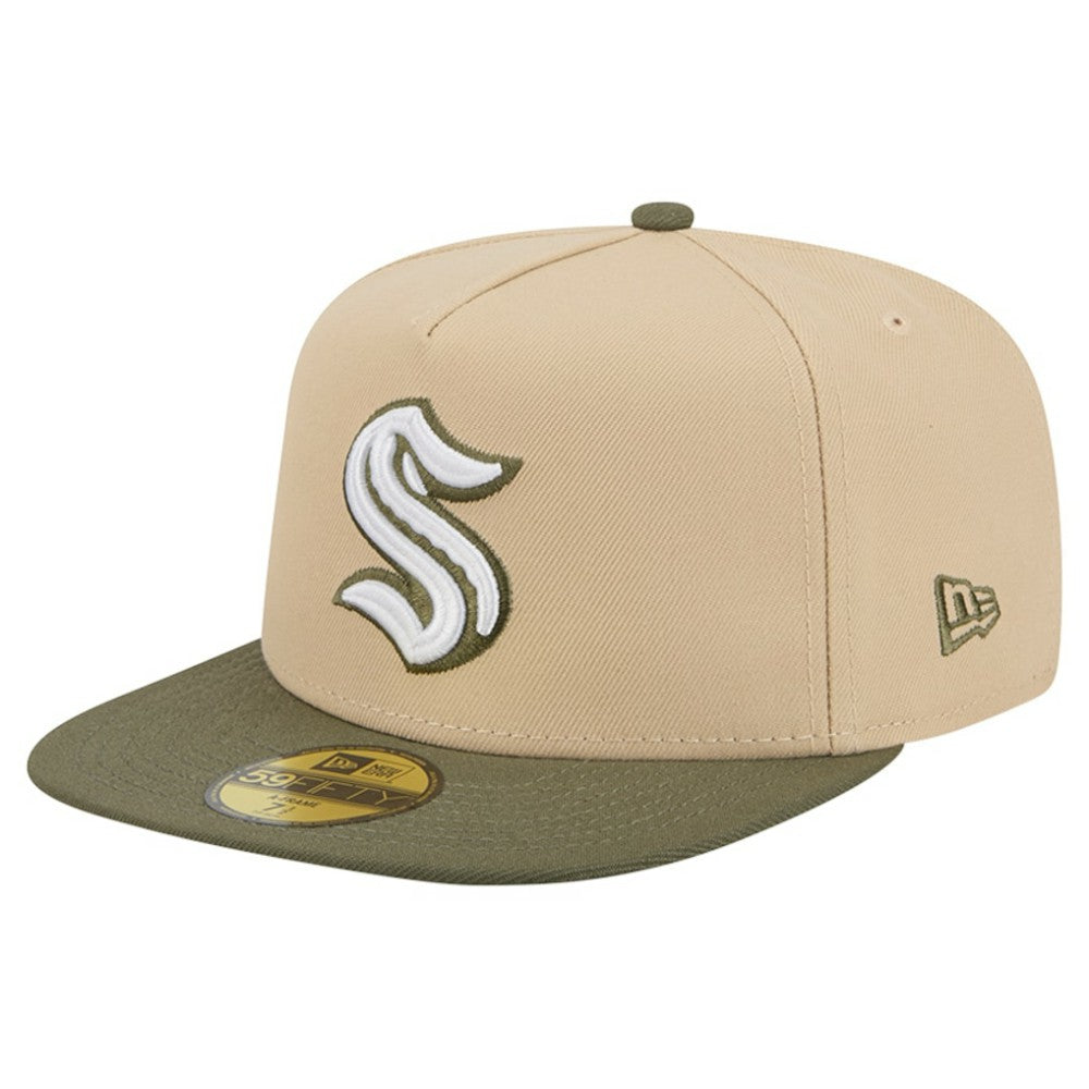 Seattle Kraken New Era Color Pack Two-Tone 59FIFTY A-Frame Fitted Hat Tan/Olive
