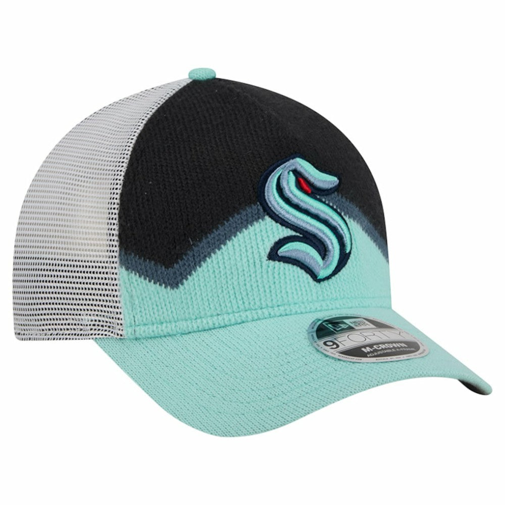 Seattle Kraken New Era Hockey Sock 9FORTY A-Frame M-Crown Adjustable Trucker Hat Light Blue/Deep Sea Blue